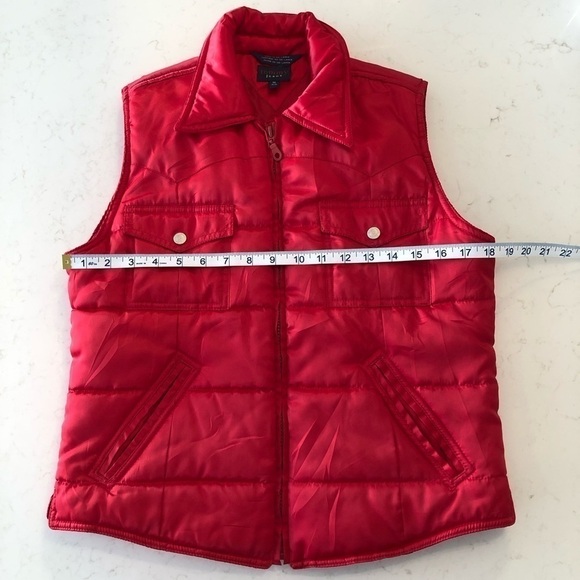 VINTAGE Y2K Tommy Hilfiger Bright Shiny Cherry Red Puffer Zip Pocket Fall Vest - Picture 14 of 15